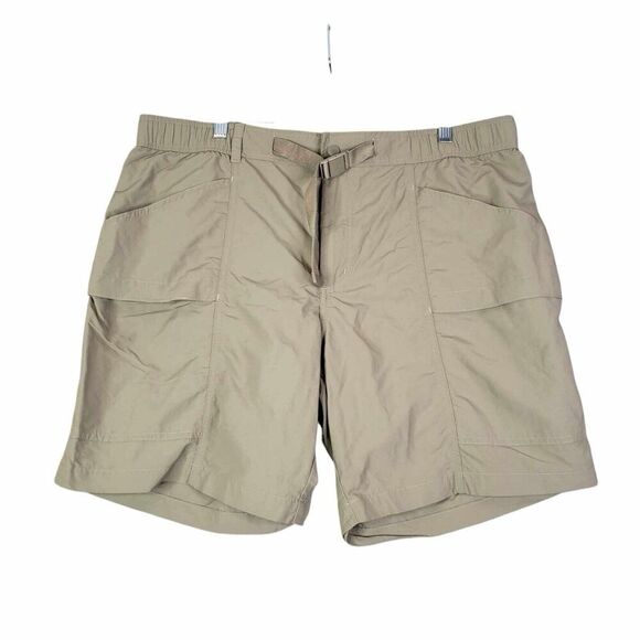 Eddie Bauer Cargo Shorts Mens Size XL Khaki Tan Stretch Nylon Belt Flat Front - Picture 2 of 10